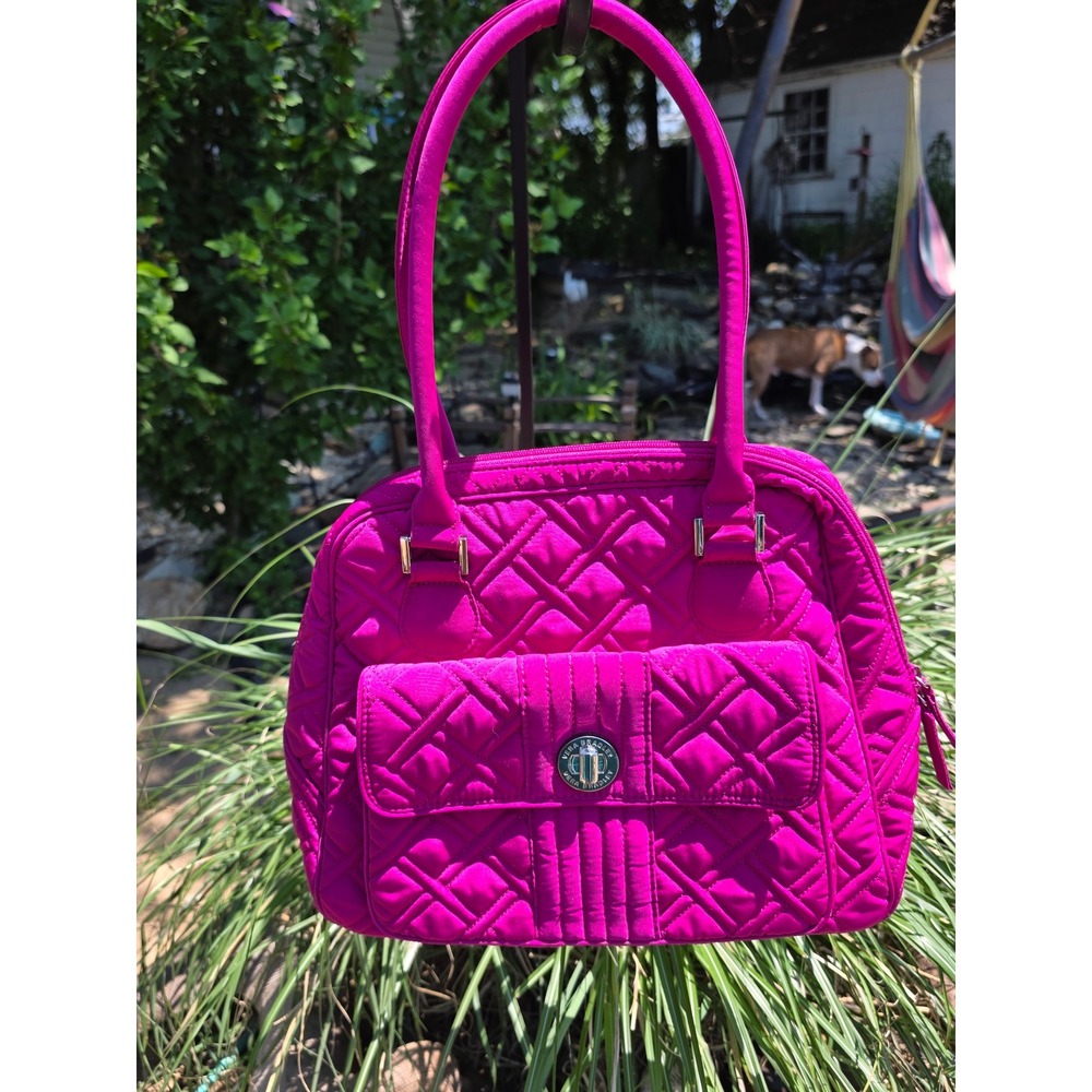Vera Bradley Magenta Pink Quilted Microfiber Shoulder Bag Turn Lock Handbag - Picture 2 of 10